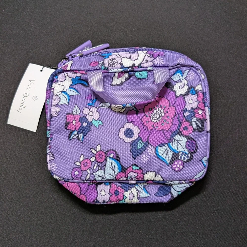 Vera Bradley Enchanted Garden Purple Lighten Up Mini Zip-Around Cosmetic Bag NWT